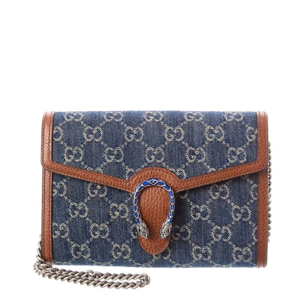 Gucci Blue Denim & Brown Leather Dionysus Wallet On Chain (Authentic Pre-Loved)